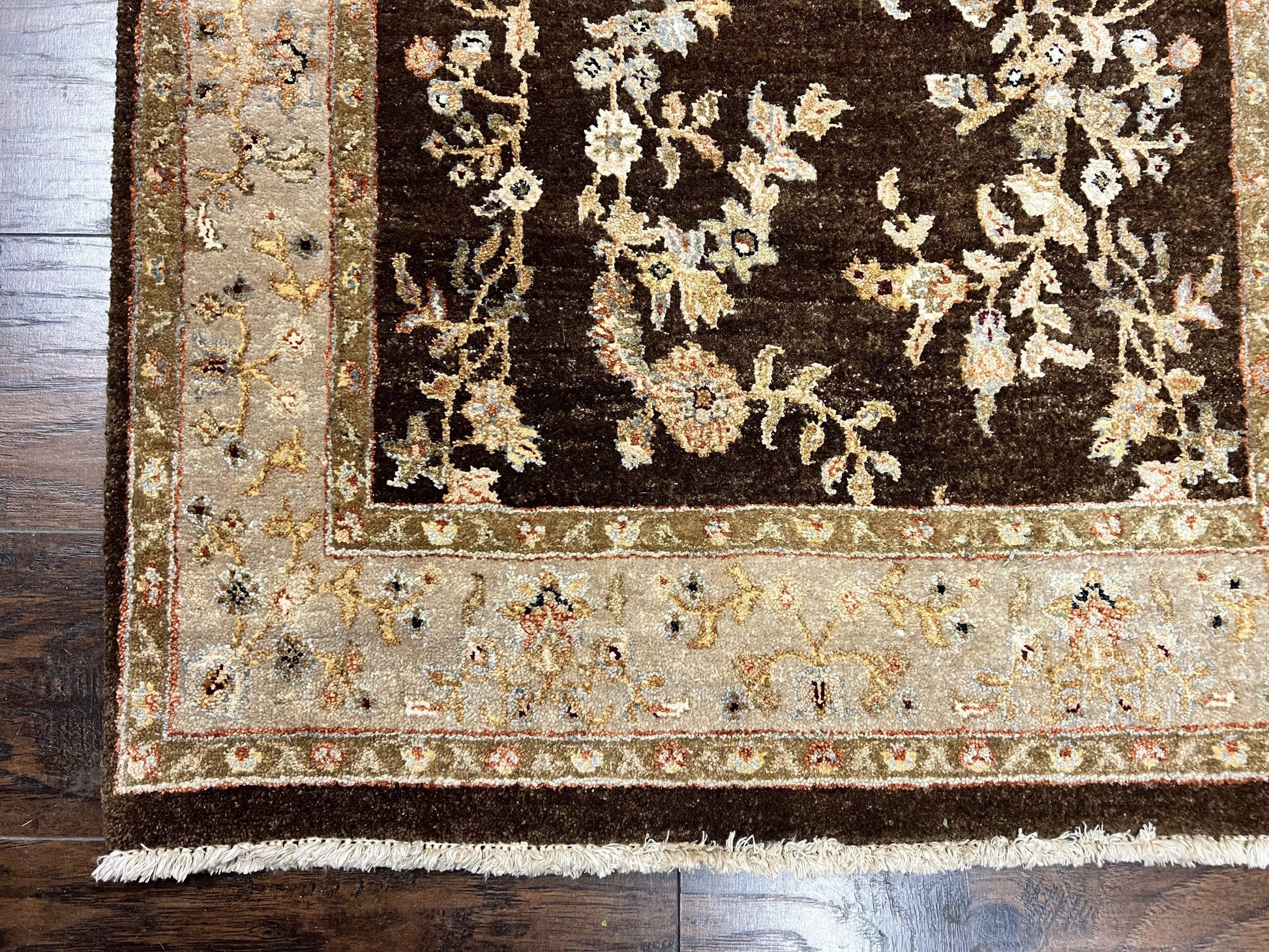 Peshawar Runner Rug 3 x 20, Wool Hand Knotted Vintage Pakistani Carpet, Brown & Taupe, Chobi Mahal Floral Rug, Extra Long Hallway Runner - Nuvé