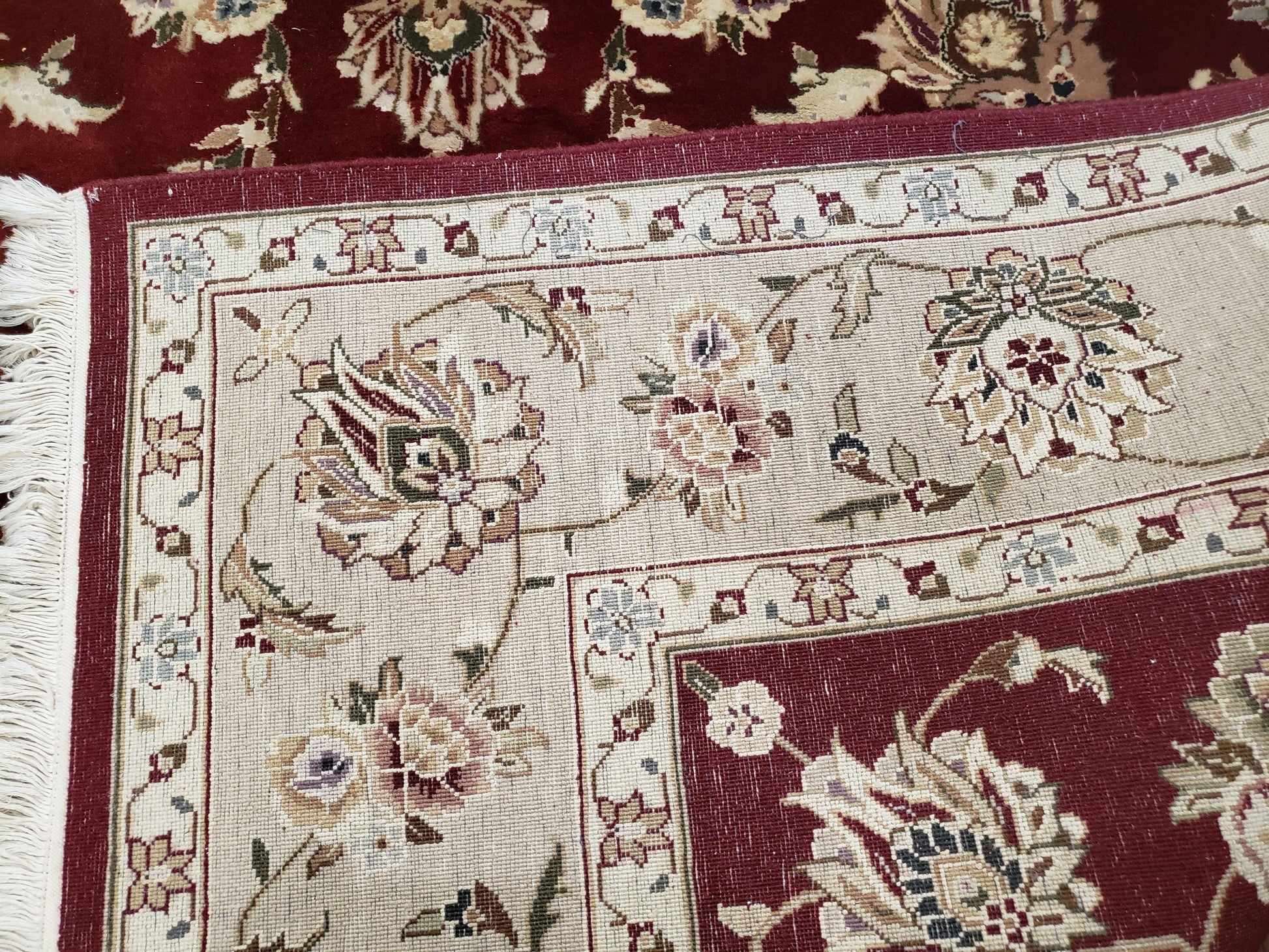Vintage Traditional Oriental Area Rug, Hand-Knotted, Wool & Silk Accents, Maroon Red and Beige, 6x9 Carpet, 5' 9" x 9' - Nuvé
