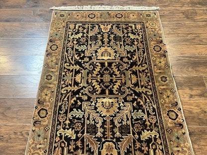 Heriz Rug 3.6 x 5, Handmade Vintage Wool Carpet, Couristan Carpet, Persian Design, Black - Nuvé