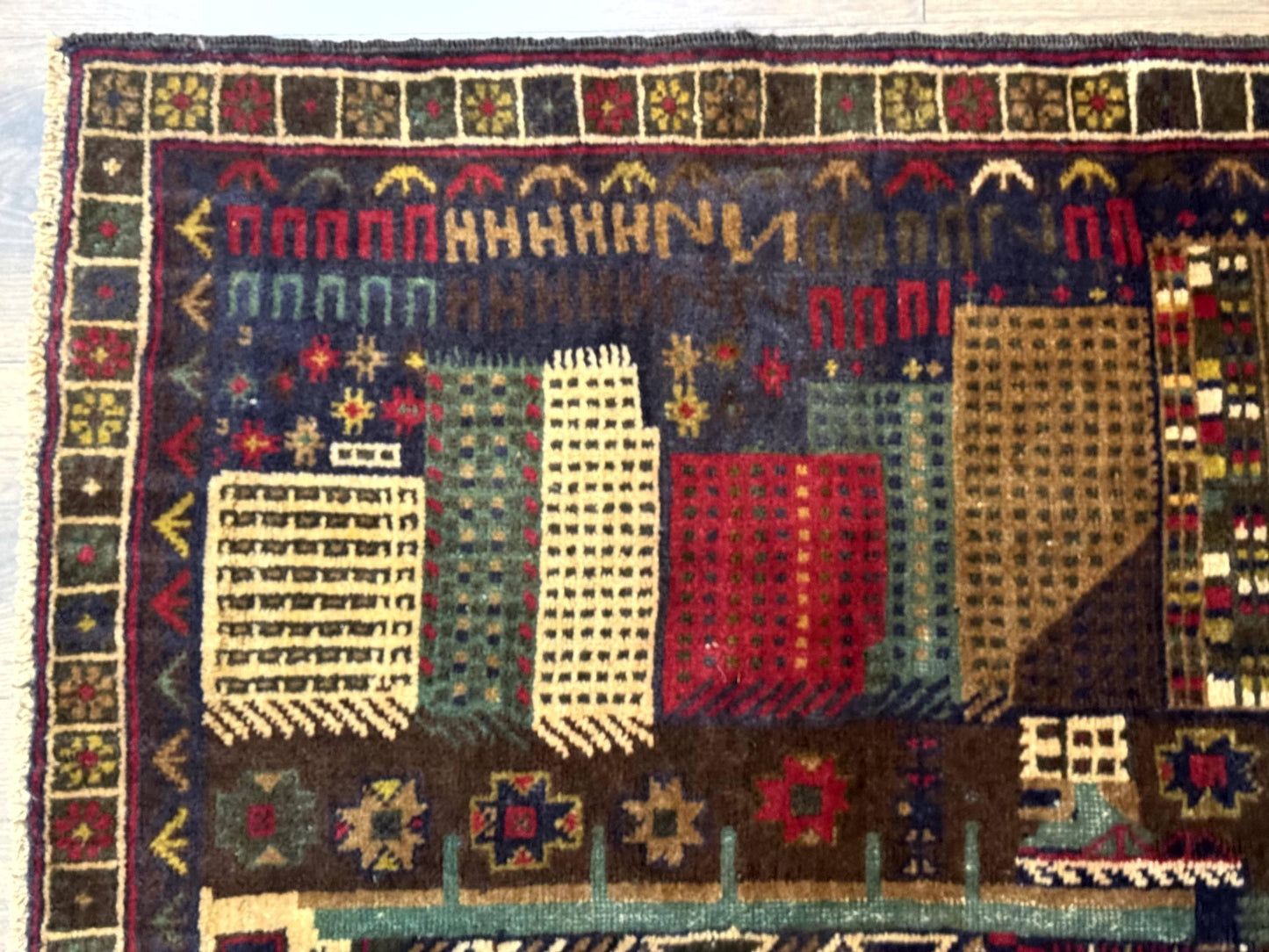 Balouch Rug 3x5, Afghan Carpet, City Pictorial - Nuvé
