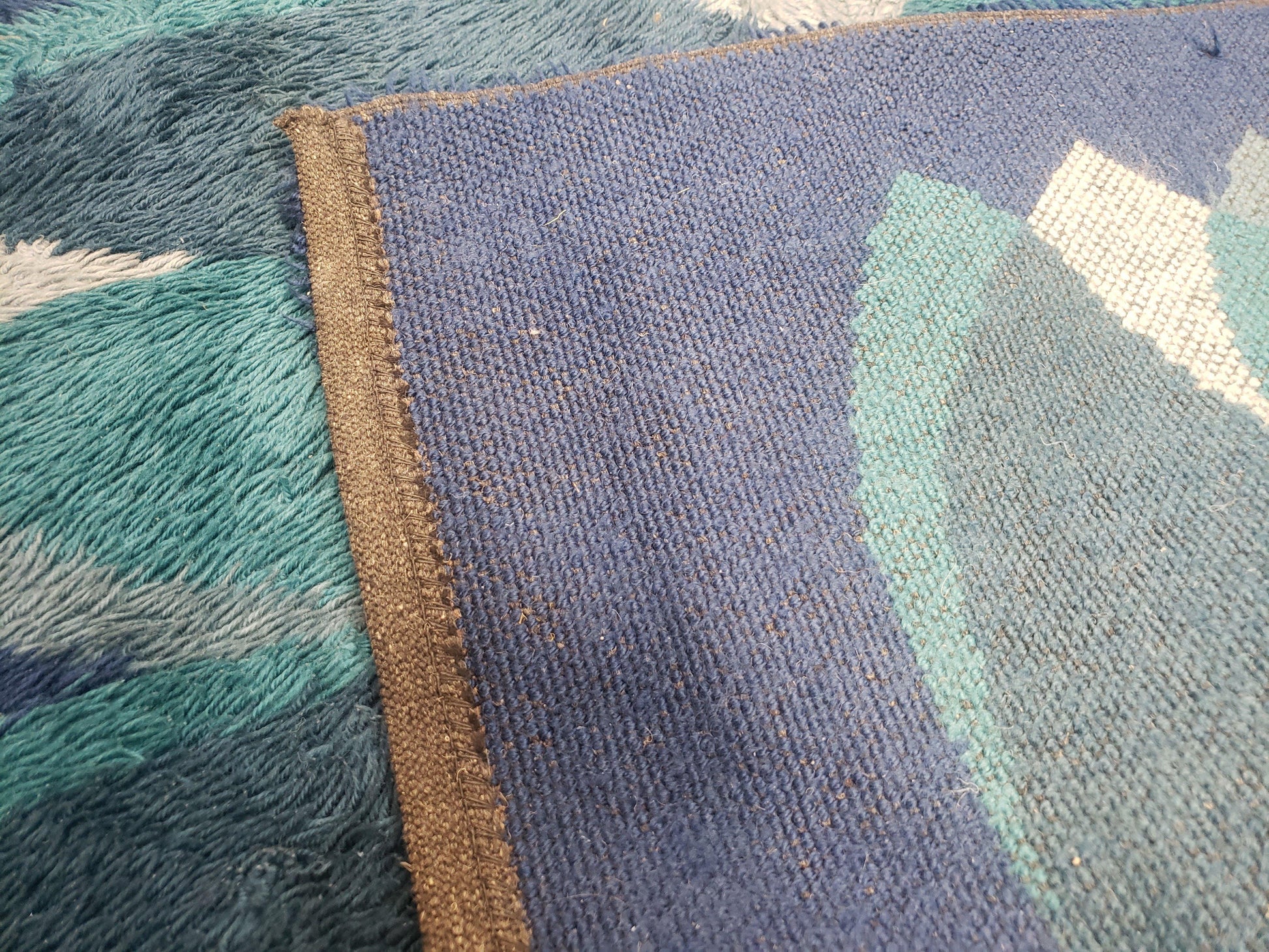 Blue Rya Rug, 1960s Mid-Century Danish Shag Rug 4'6" x 6'7", Ege Rya Modern Carpet, Cyan DeLuxe Rya Shag Rug, Vintage Area Rug 4x6, 5x7 Rug - Nuvé