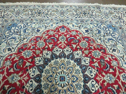 Square Persian Nain Rug 6.3 x 6.8, Hand-Knotted Wool with Silk Accents, Ivory Red Blue - Nuvé