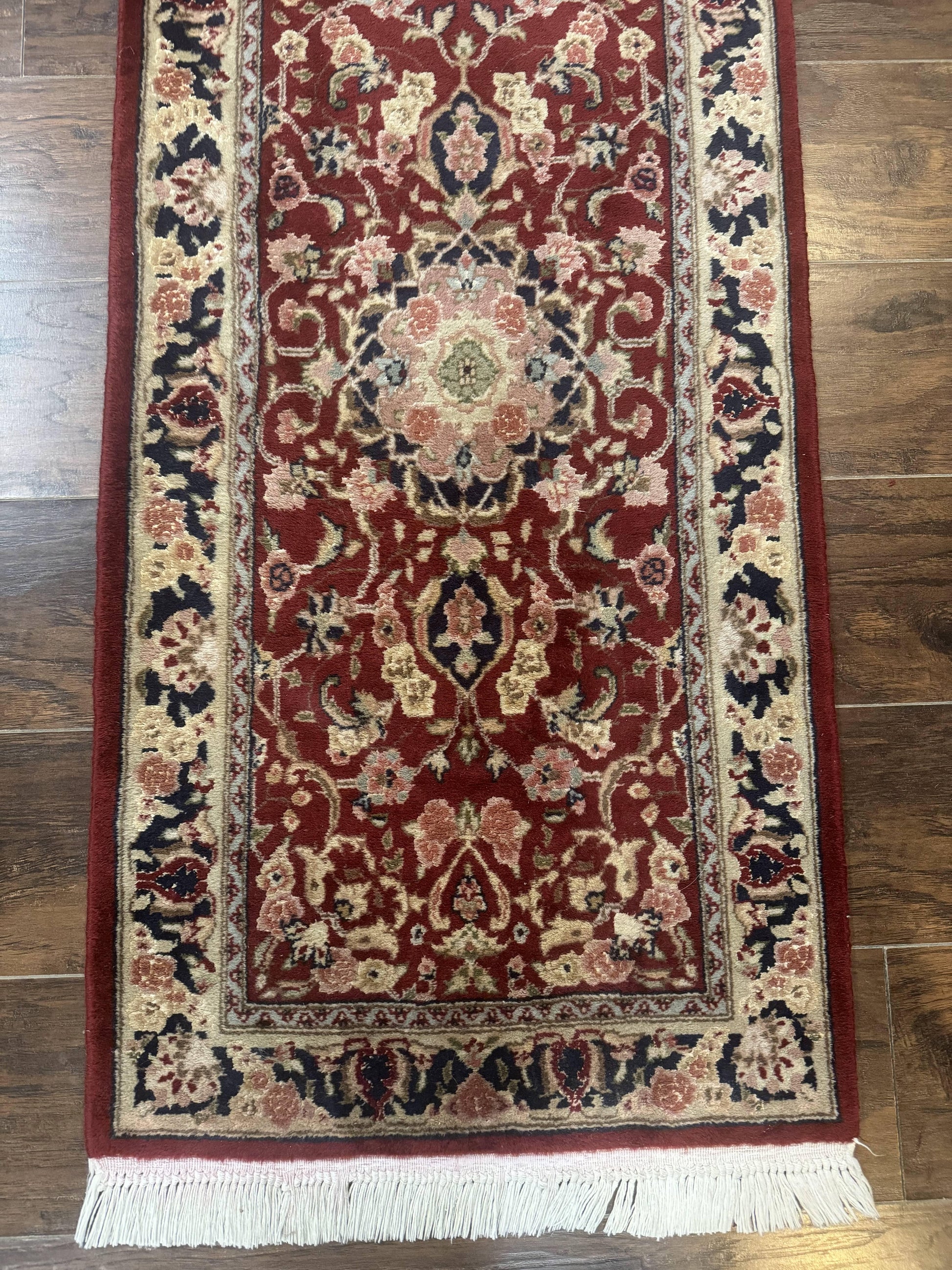 Short Runner Rug 2x6, Fine 200 KPSI, Red Floral Medallion, Wool and Silk Highlights, Persian Runner Rug, Traditional, Sino Persian - Nuvé