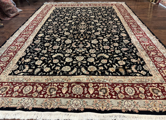 Sino Persian Rug 9x12, Fine Elegant Oriental Carpet 200 KPSI, Black and Dark Red, Allover Floral - Nuvé