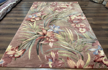 Hand Tufted Floral Rug 5x8, Light Rose Wool Carpet - Nuvé