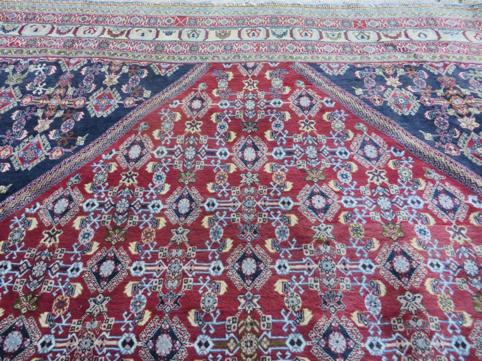 Oversized Persian Shiraz Tribal Rug 13x19, Palace Sized Oriental Carpet, Handmade Hand-Knotted X Large Rug, Red Blue Cream, Allover Herati Pattern - Nuvé