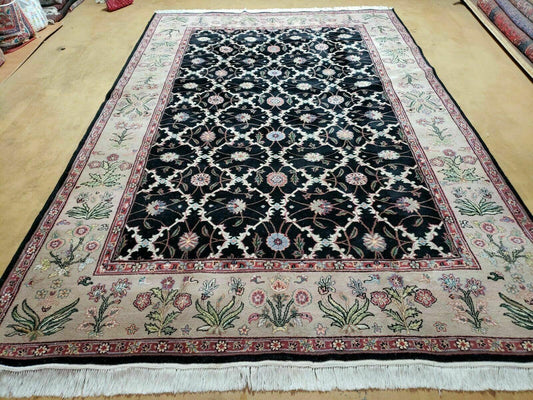 6' X 9' Handmade India Floral Oriental Wool Rug Carpet Hand Knotted Nice Black - Nuvé