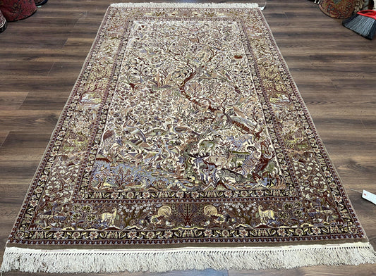 Persian Isfahan Rug 5x8 - Tree of Life, Animal Pictorials, Kork Wool & Silk - Nuvé