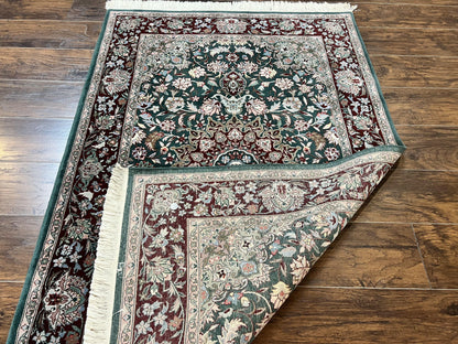 Pak Persian Rug 4x6, Wool Hand Knotted Vintage Carpet, Dark Green, Floral Medallion, Fine Oriental Rug - Nuvé