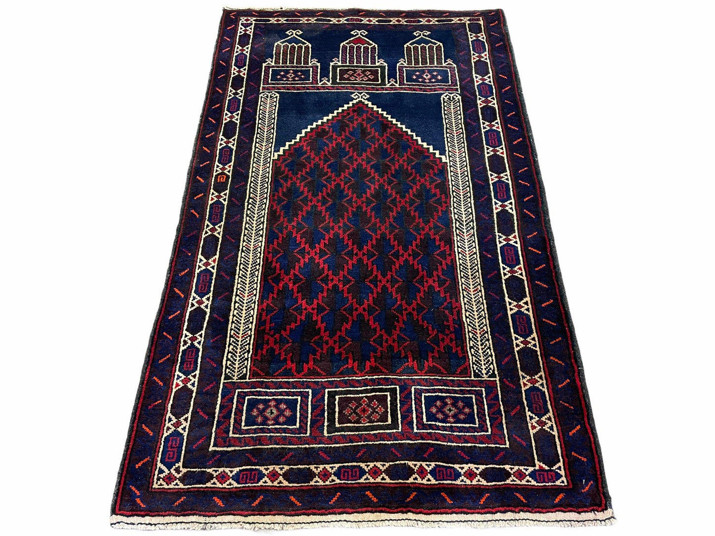 3x5 Vintage Handmade Tribal Wool Rug Balouchi Prayer Rug Afghan Rug Red Blue Wow - Nuvé