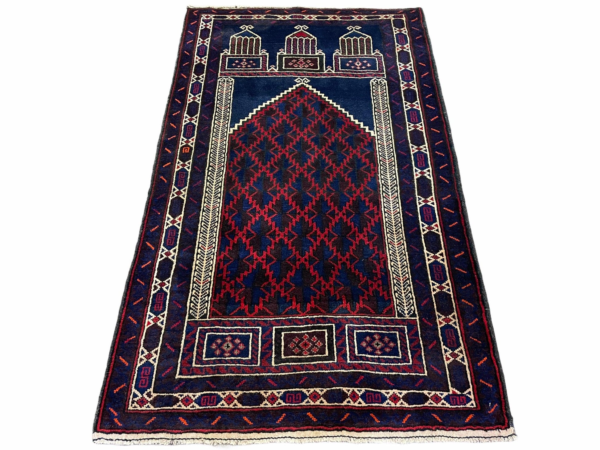 3x5 Vintage Handmade Tribal Wool Rug Balouchi Prayer Rug Afghan Rug Red Blue Wow - Nuvé