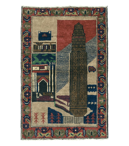3' X 4' New Vintage Handmade Afghan Balouch Tribal Wool Pictorial Rug # 281