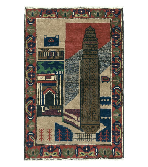 3' X 4' New Vintage Handmade Afghan Balouch Tribal Wool Pictorial Rug # 281