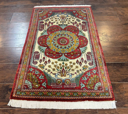 Persian Bijar Rug 2.6 x 4, Antique Carpet, Brick Red and Ivory - Nuvé