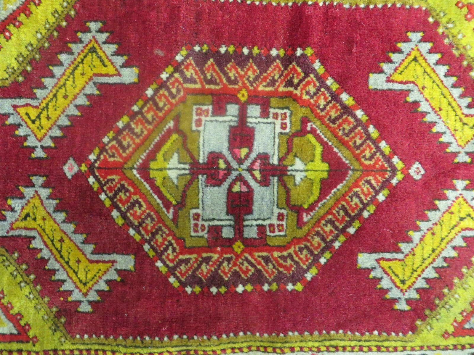 Antique Turkish Yastik Rug 2x3, Handmade Wool Oushak Small Oriental Carpet Red - Nuvé
