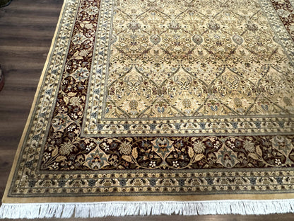Fine Pak Persian Rug 9x12, Gold and Wine Red, Panel Design, 330 KPSI - Nuvé