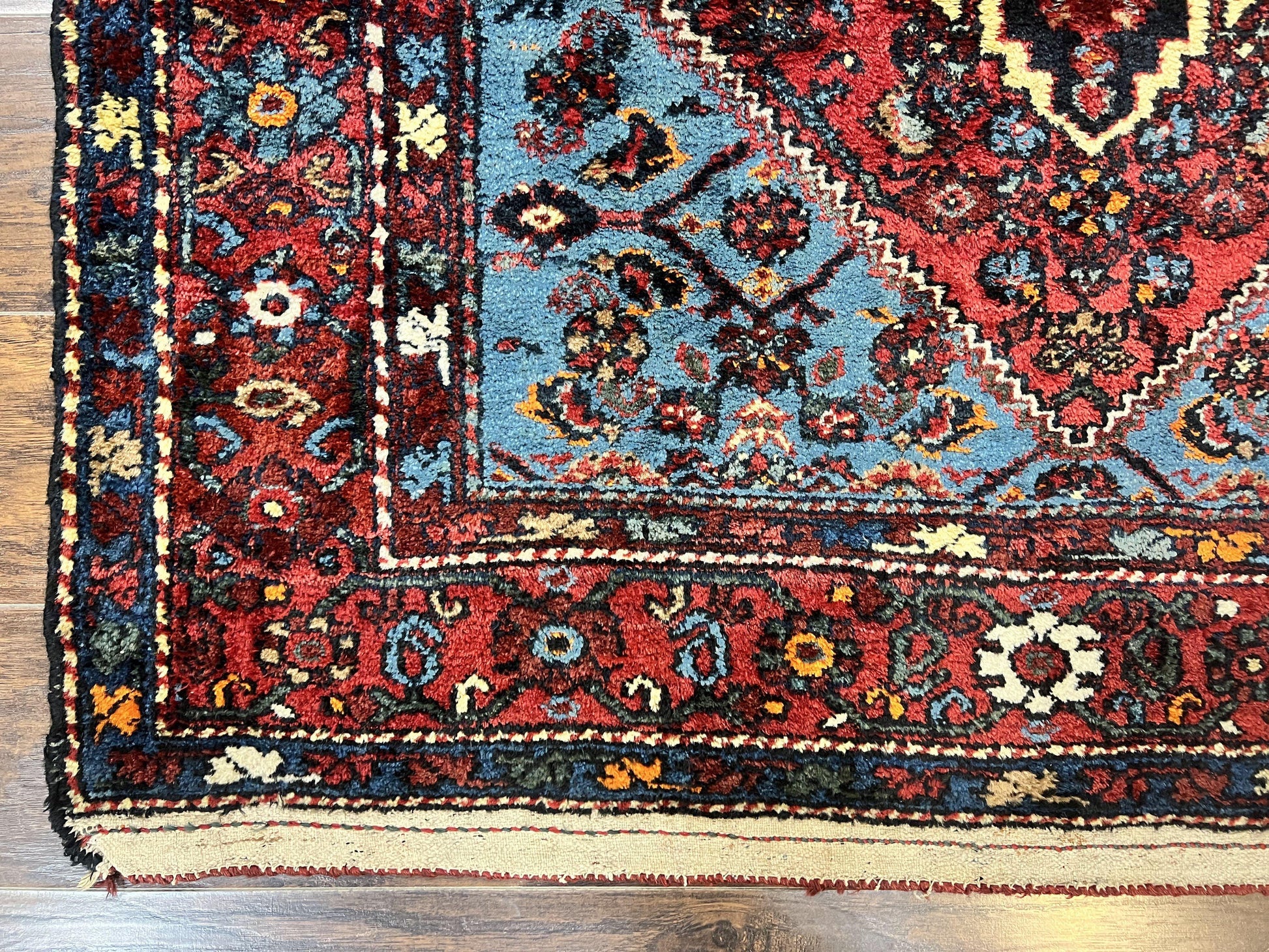 Antique Persian Tribal Rug 4x7, Wool Handmade 1920s Carpet, Red Blue, Persian Hamadan Rug - Nuvé