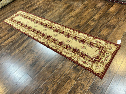 Needlepoint Runner Rug 2.5 x 10.7, Tan Runner Rug, Flatweave Runner, Aubusson European Design, Needlepoint Rug, Long Runner, Hallway Rug - Nuvé