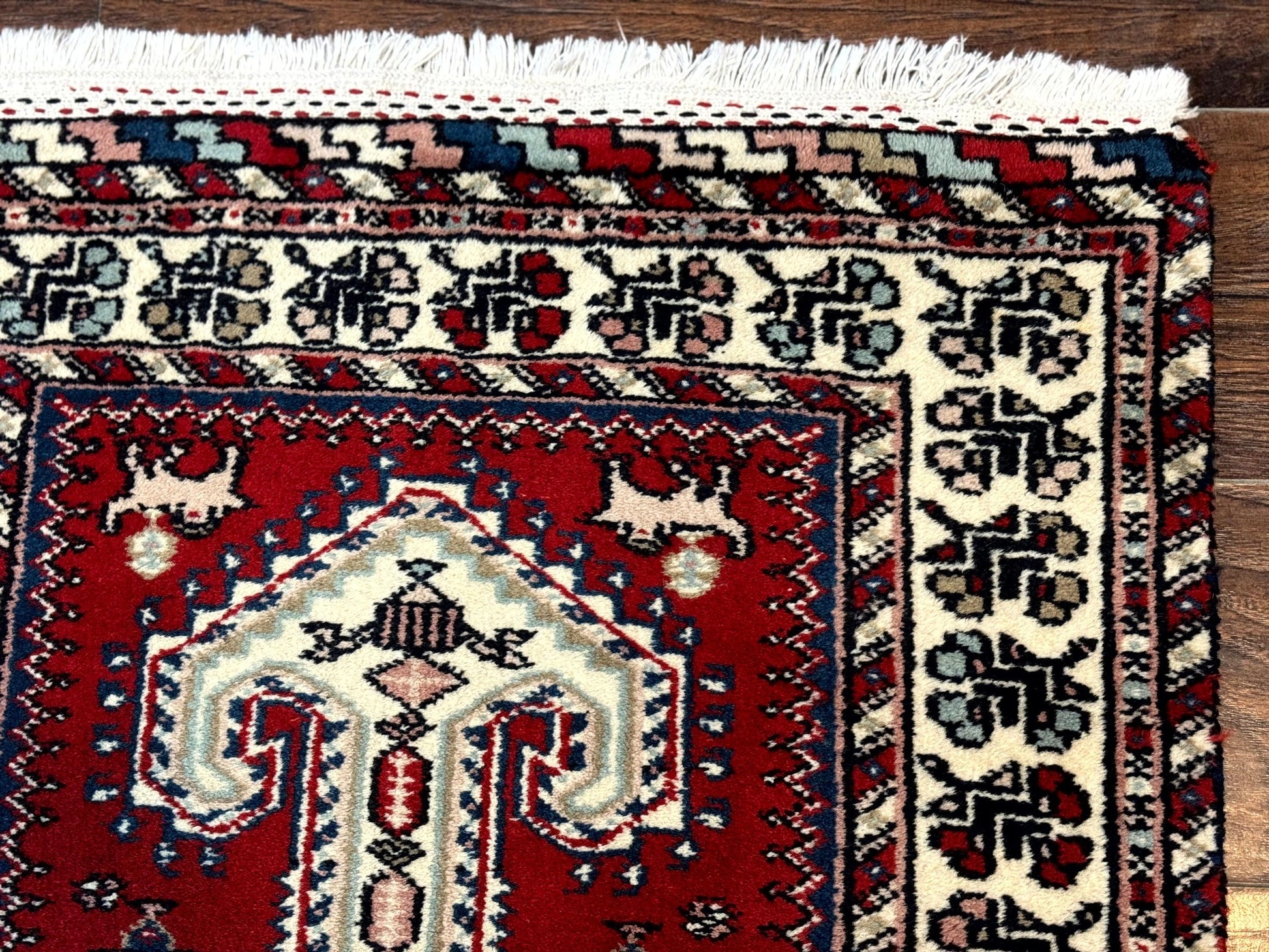 Indo Persian Runner Rug 2.6 x 12, Heriz Geometric Caucasian Design, Animal Pictorials, Tribal Runner Rug, Vintage Handmade Wool Red - Nuvé