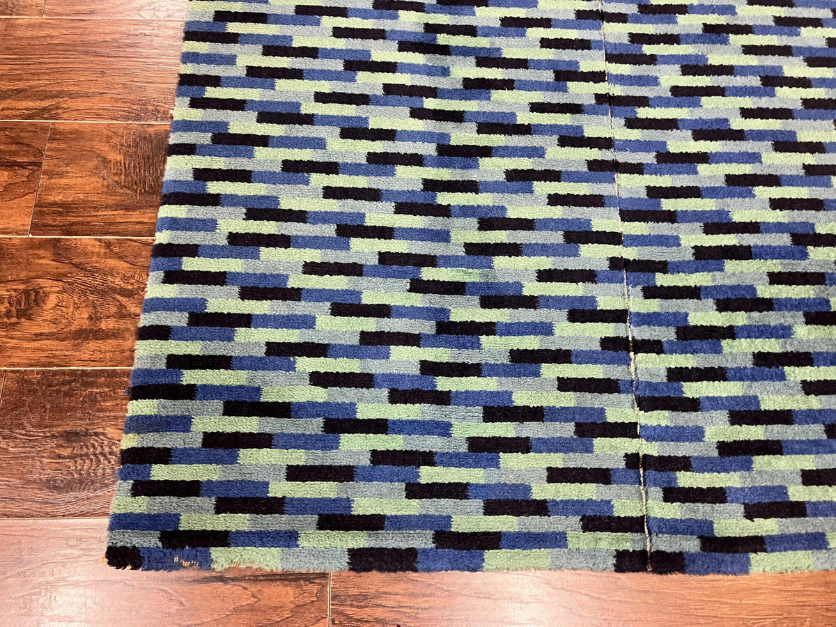 Wide Runner Rug 4.7 x 12, Blue Multicolor Contemporary Wool Power Loomed Rug, Mosiac Design