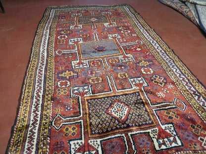 Antique Moroccan Runner Rug 4x9, Wide Runner, Hand Knotted Tribal Oriental Carpet, Hallway Rug, Geometric Medallions, Red, Bohemian Rug Nice - Nuvé