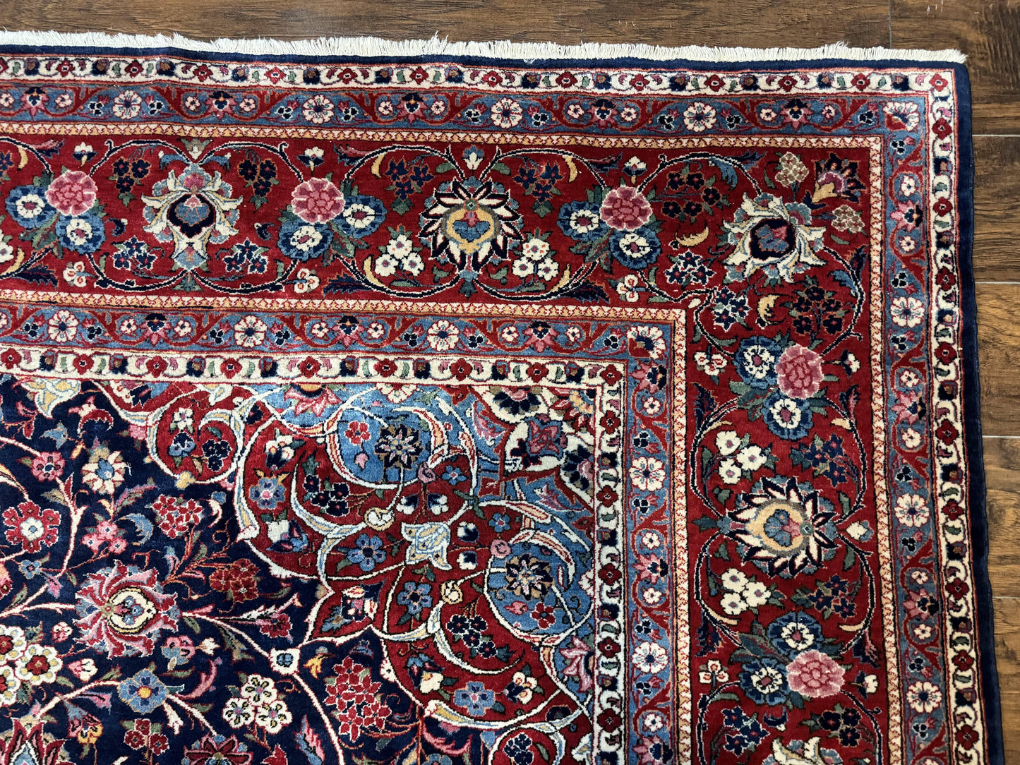 Navy Blue Persian Rug 9x12, Antique Persian Carpet, Kork Wool, 200 KPSI, Persian Kashan Rug - Nuvé