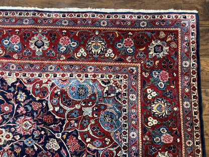 Navy Blue Persian Rug 9x12, Antique Persian Carpet, Kork Wool, 200 KPSI, Persian Kashan Rug - Nuvé