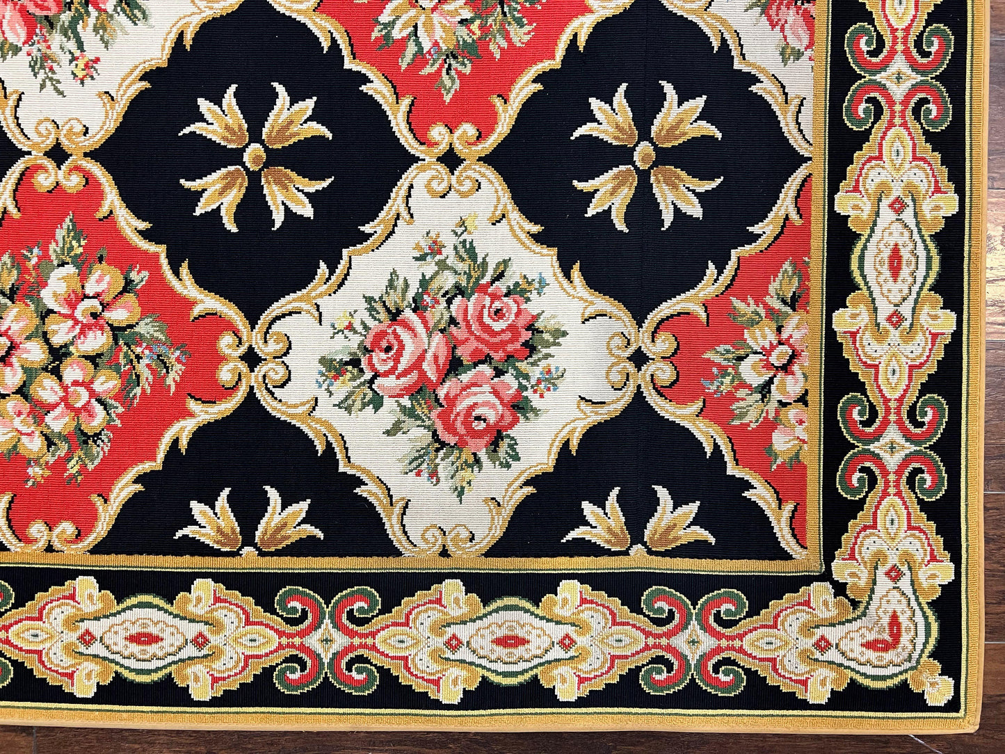 Wide Runner Rug 6x17 ft, Custom Made Vintage Stark Carpet 6 x 17 ft, Red Black Ivory, Corridor Hallway Rug, European Panel Design, Floral - Nuvé