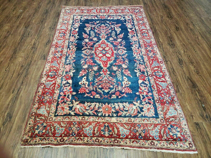 4' X 7' Vintage Handmade Turkish Wool Rug Flowers Birds Tree Of Life Blue Red