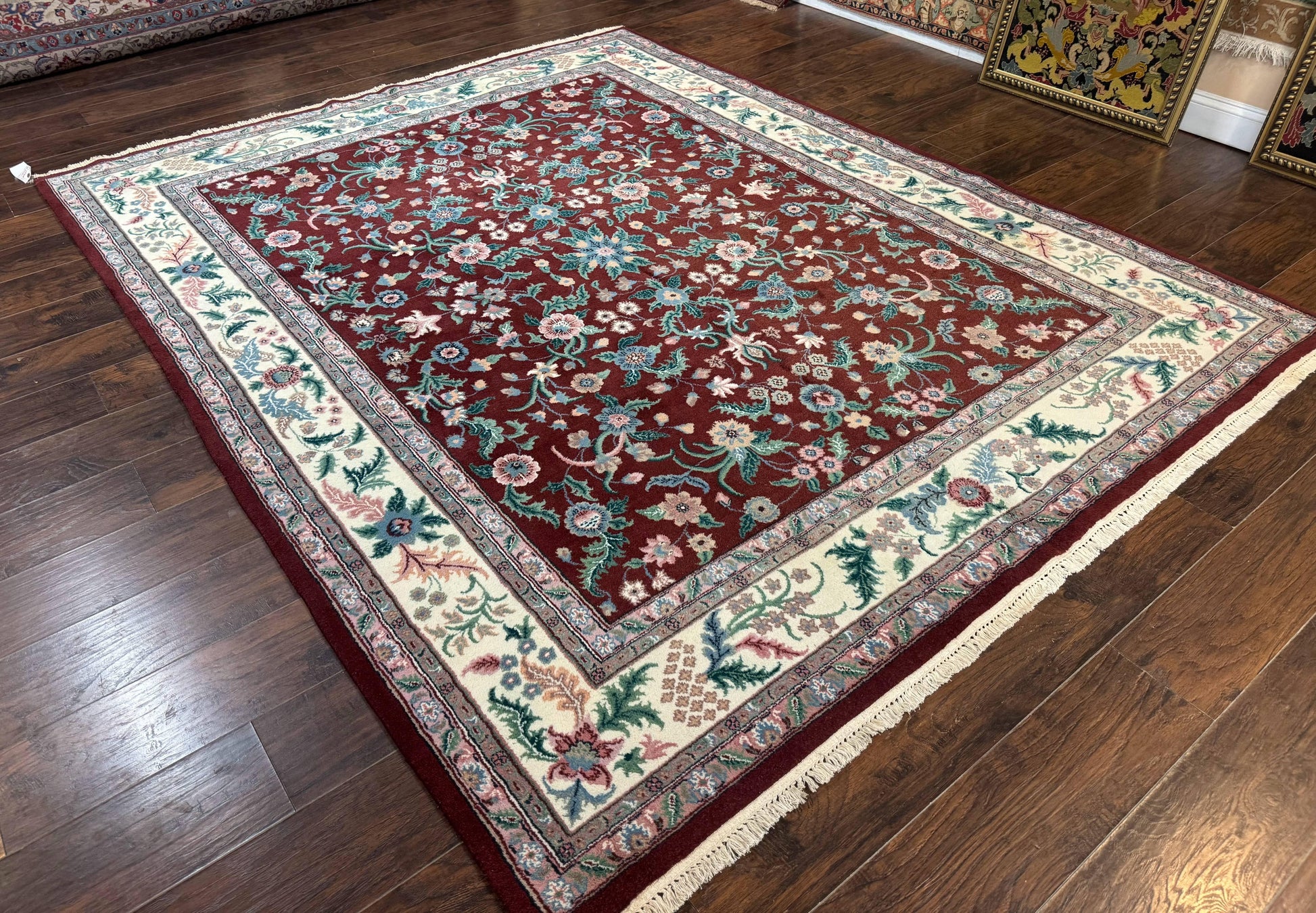 Indo Persian Rug 8x10, Red and Ivory, Floral Allover, Handmade Wool Area Rug - Nuvé