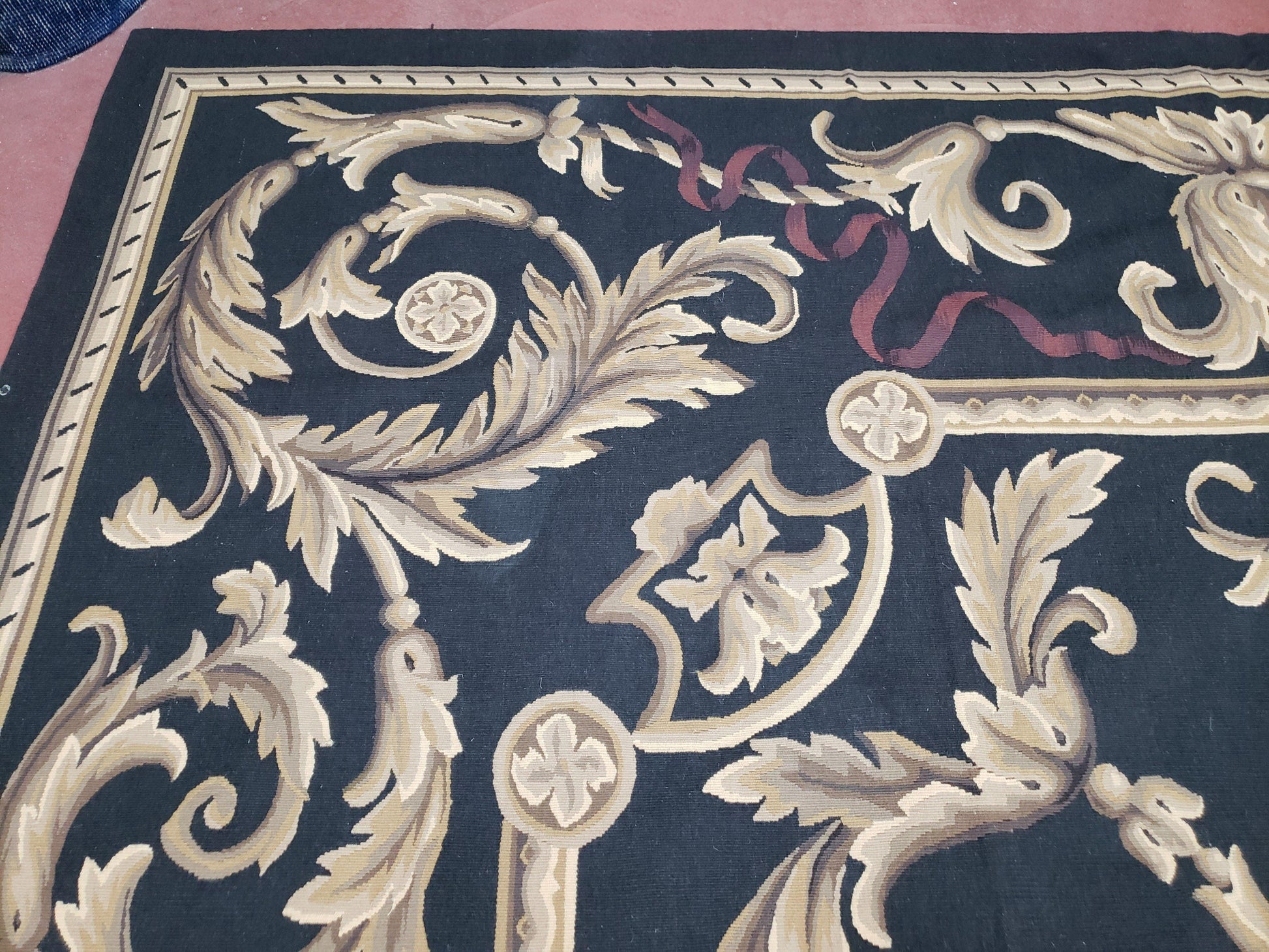 Black and Tan Aubusson Rug, 10 x 14 Aubusson Carpet, New Aubusson Rug, Elegant, Wool, Handmade Area Rug, Flatweave Rug, Large Aubusson Rug - Nuvé