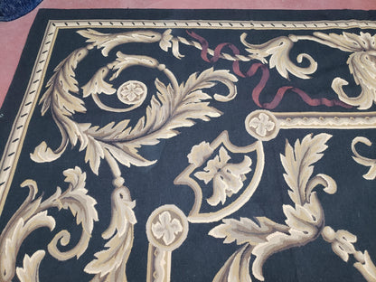 Black and Tan Aubusson Rug, 10 x 14 Aubusson Carpet, New Aubusson Rug, Elegant, Wool, Handmade Area Rug, Flatweave Rug, Large Aubusson Rug - Nuvé