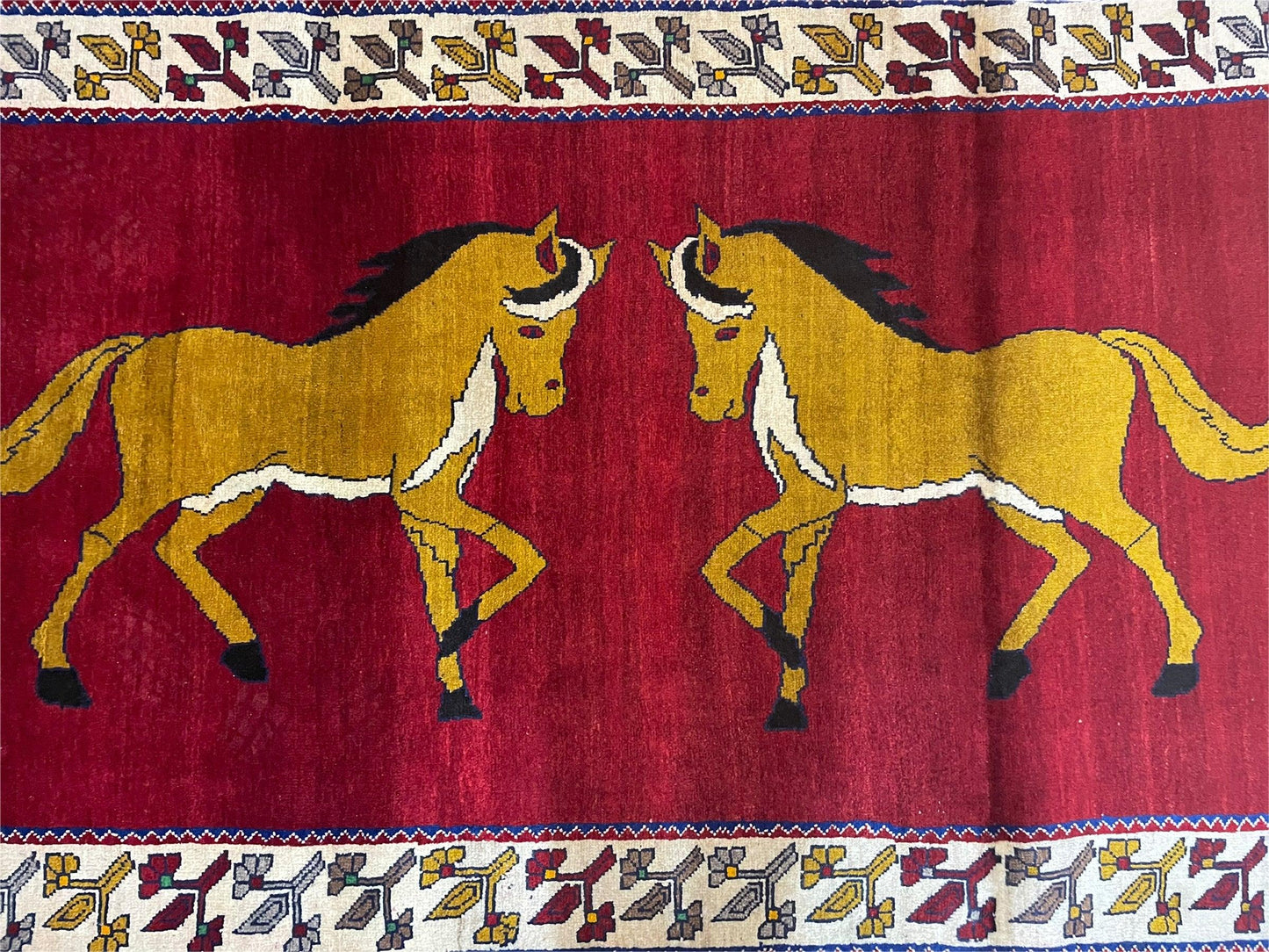 4 X 7 Handmade Hand-Knotted Quality Wool Rug Horses Zagros Red Mustard Gold New - Nuvé