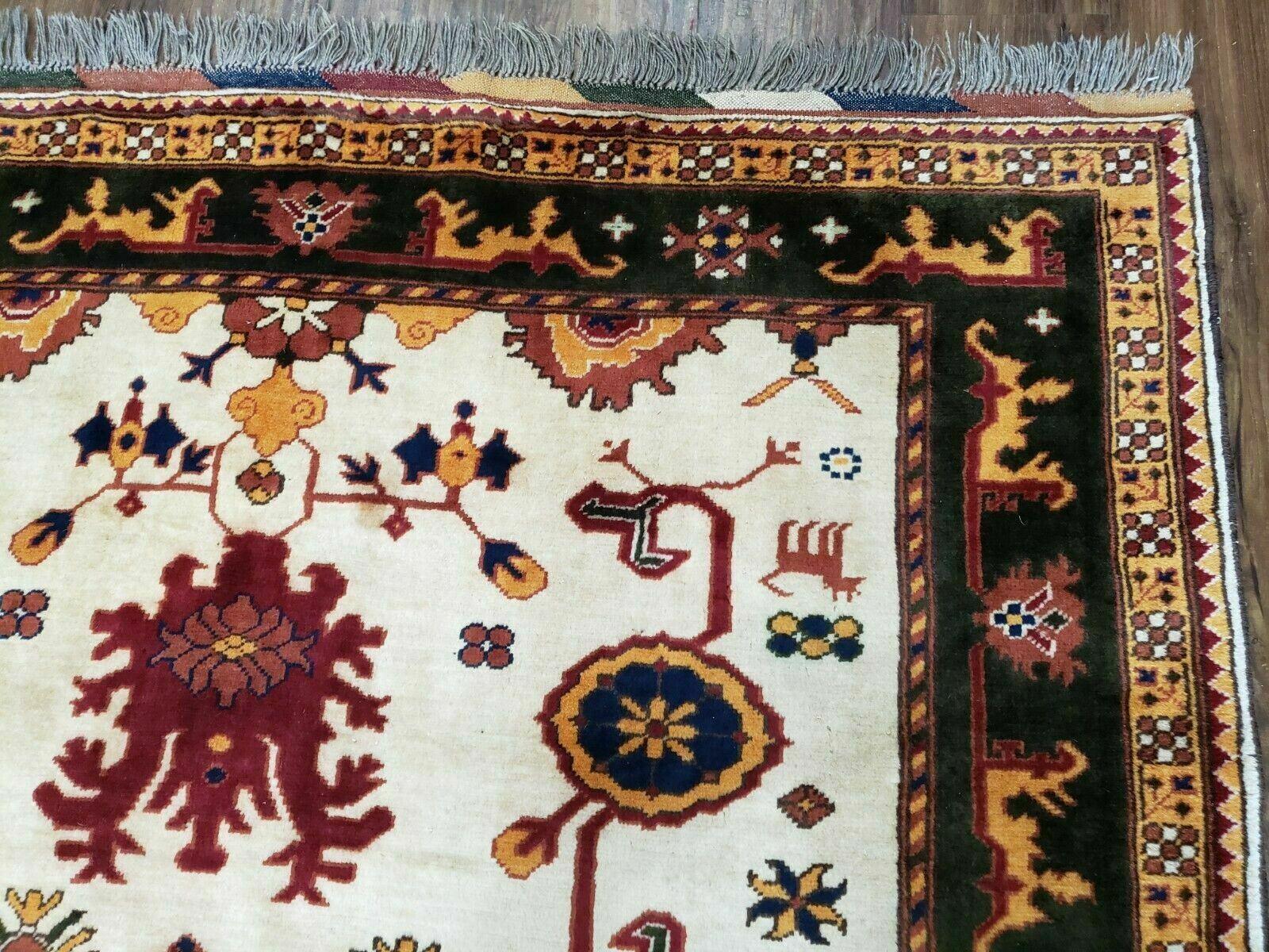 5' X 6' Vintage Handmade Knotted Turkish Kazak Pattern Wool Rug Bohemian Boho Interior Design - Nuvé
