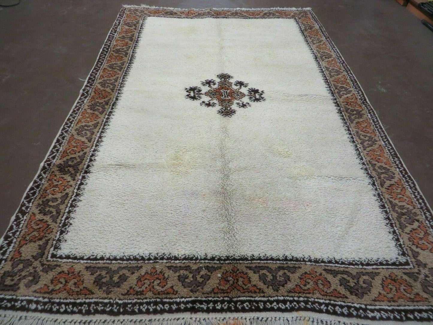 Vintage Moroccan Rug 6x9, Hand Knotted Soft Wool Moroccan Carpet, Berber Rug, Open Field, Beige and Tan, Medallion Rug, Tribal Rug 6 x 9 - Nuvé