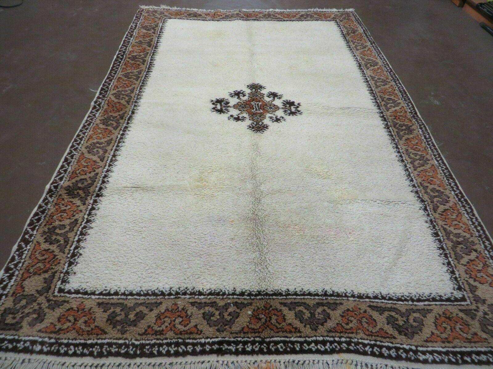 Vintage Moroccan Rug 6x9, Hand Knotted Soft Wool Moroccan Carpet, Berber Rug, Open Field, Beige and Tan, Medallion Rug, Tribal Rug 6 x 9 - Nuvé