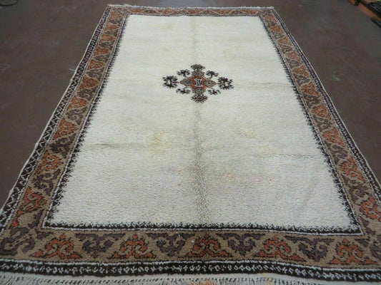 Vintage Moroccan Rug 6x9, Hand Knotted Soft Wool Moroccan Carpet, Berber Rug, Open Field, Beige and Tan, Medallion Rug, Tribal Rug 6 x 9 - Nuvé