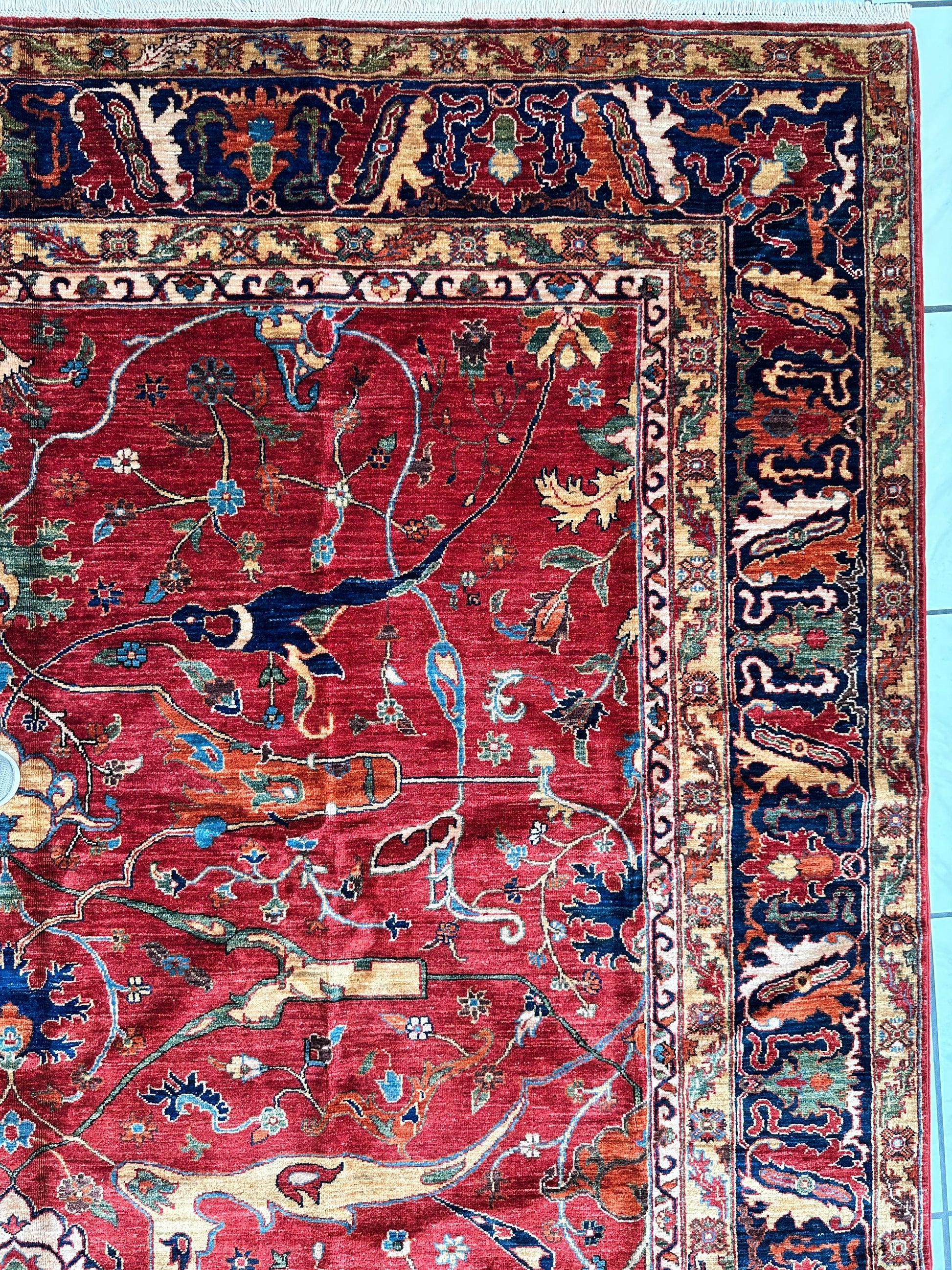 Hand-Knotted Afghani Bidjar Wool Rug – 9’x12’6” – Intricate Geometric & Floral Motifs - Nuvé