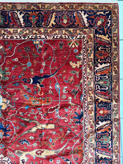 Hand-Knotted Afghani Bidjar Wool Rug – 9’x12’6” – Intricate Geometric & Floral Motifs - Nuvé