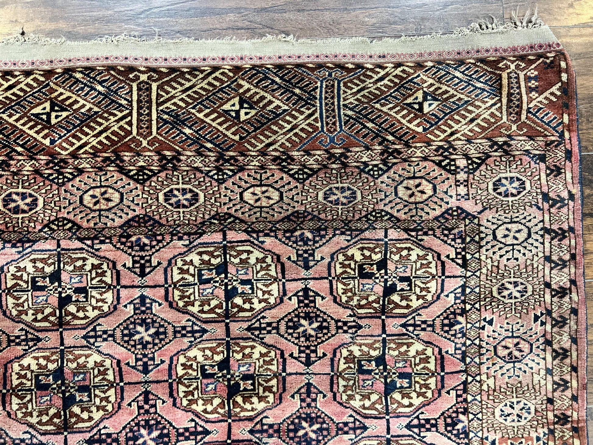 Persian Turkoman Rug 4x6, Wool Hand Knotted Antique Bokhara Carpet, Red Pink, Handmade Tribal Oriental Rug 4 x 6 ft - Nuvé