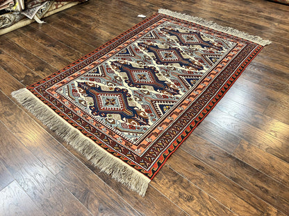 Russian Soumak Rug 6x8, Wool Handmade Antique Kilim Carpet, Multicolor 6 x 8 Geometric Medallions Caucasian Rug, Medium Size - Nuvé