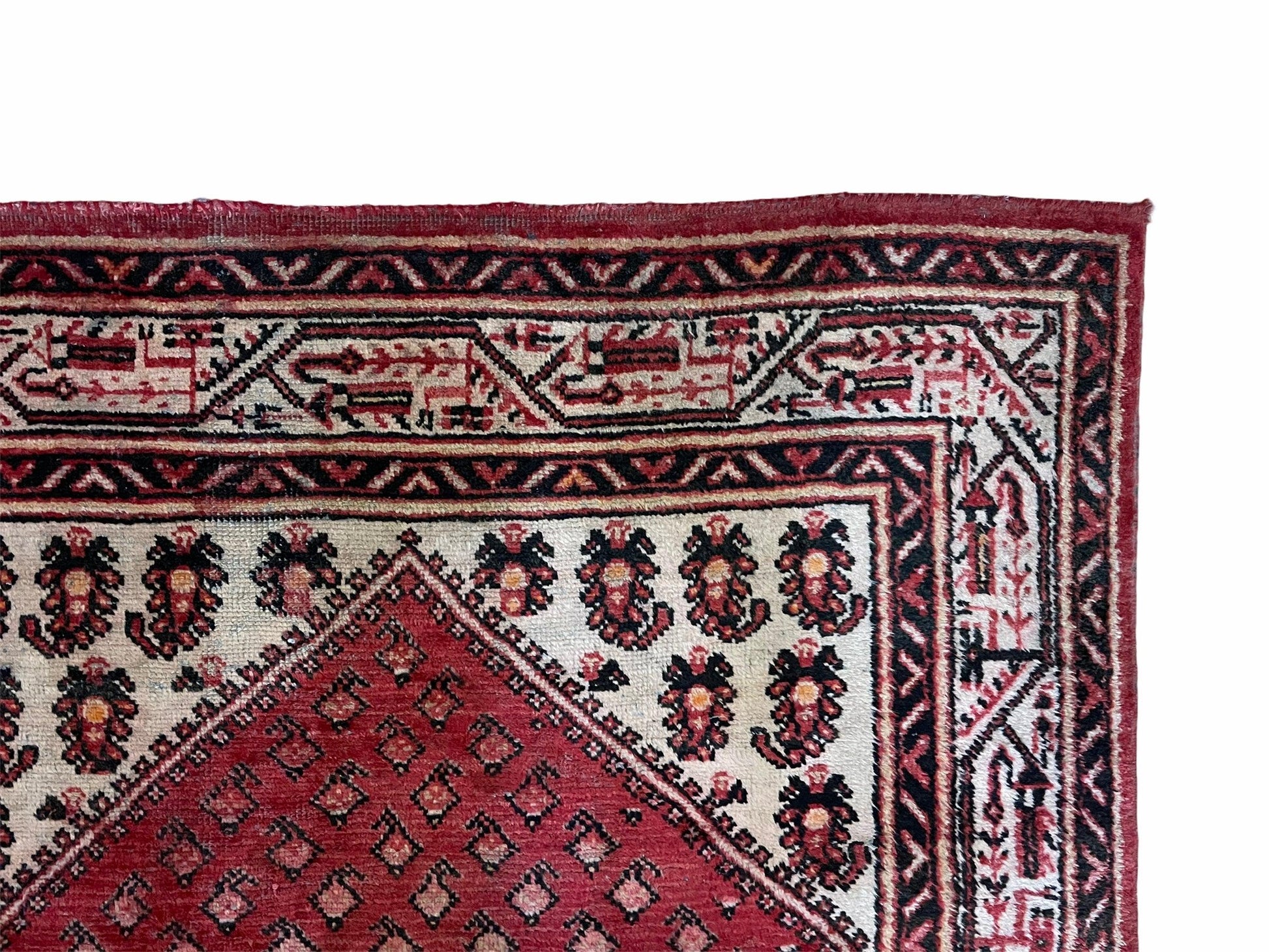 4 X 6.5 Antique Handmade Wool Rug Paisley Boteh Design Tribal Rug Red Ivory - Nuvé