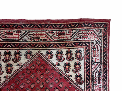 4 X 6.5 Antique Handmade Wool Rug Paisley Boteh Design Tribal Rug Red Ivory - Nuvé