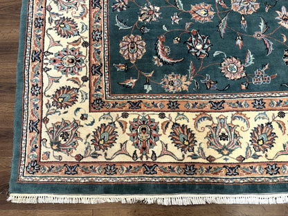 Indo Persian Rug 8x10, Green and Beige Oriental Carpet, Traditional Wool Area Rug, Floral Allover Pattern - Nuvé