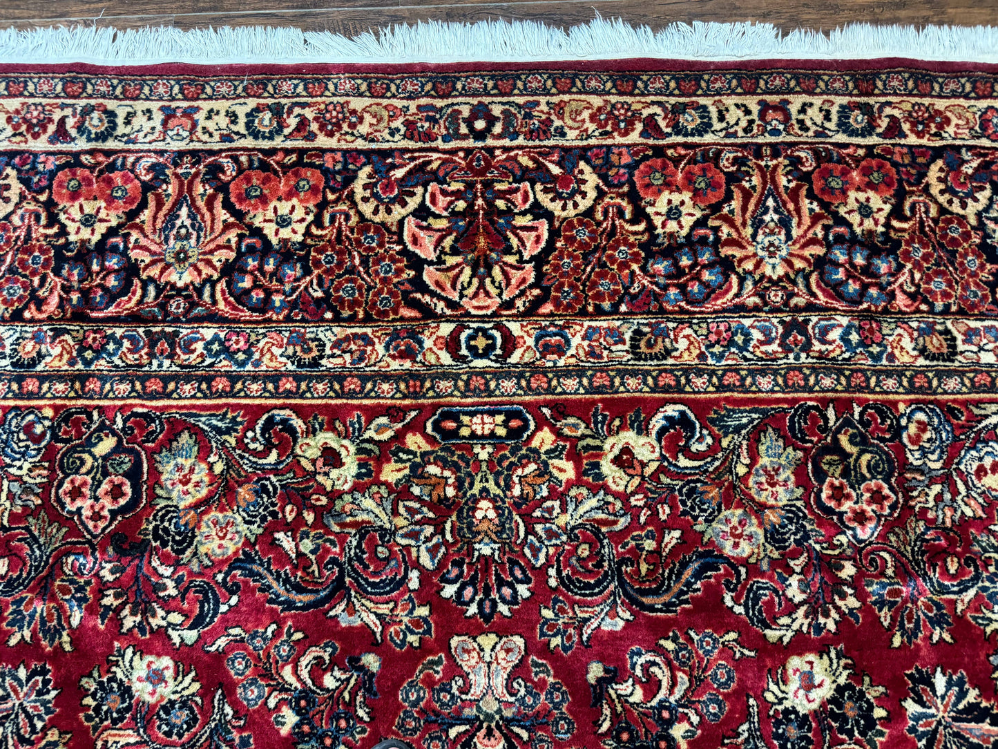 Persian Sarouk Rug 10x10, Square Persian Carpet, Red, Floral, Antique - Nuvé