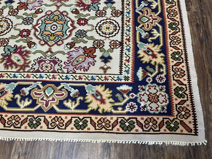 Antique Turkish Kilim Rug 7x10 Allover Pattern, Ivory Cream Maroon Light Blue, Wool Flatweave Hand Woven, Large Kilim, Vintage Kilim Carpet - Nuvé