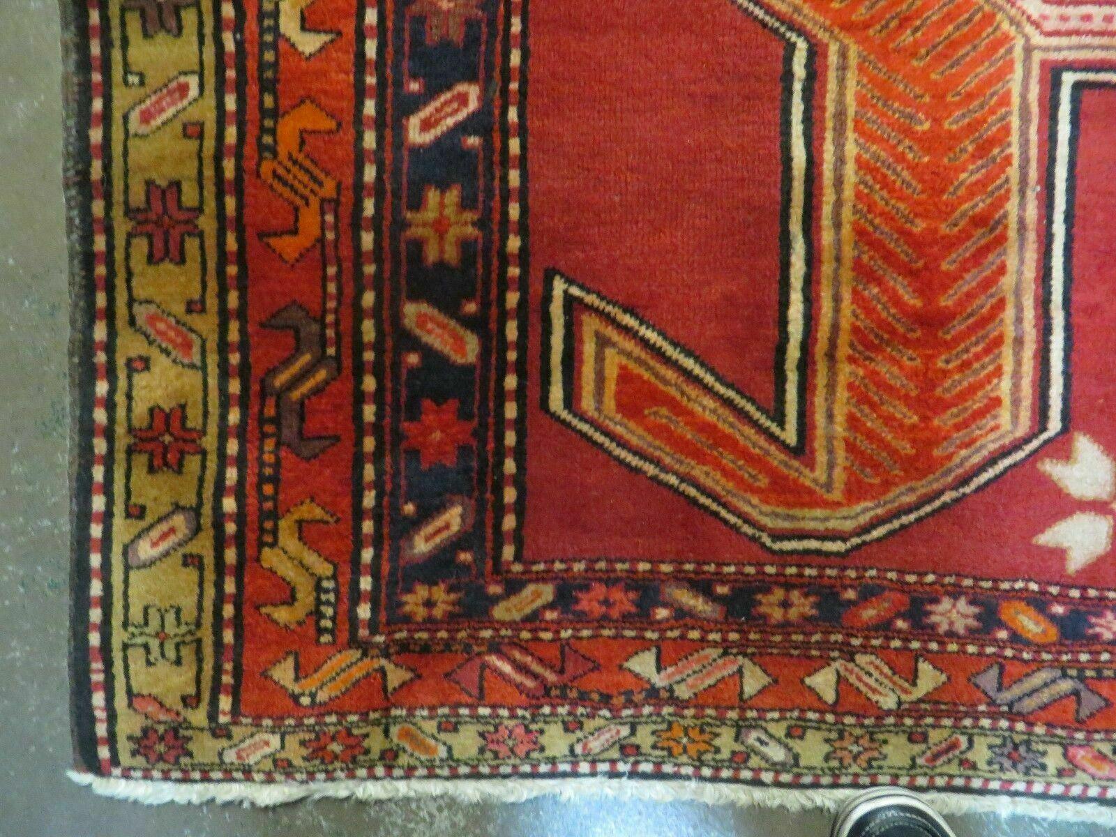 4' 10" X 11' Antique Handmade Turkish Kazak Wool Rug SHIELD Hand Knotted Red - Nuvé