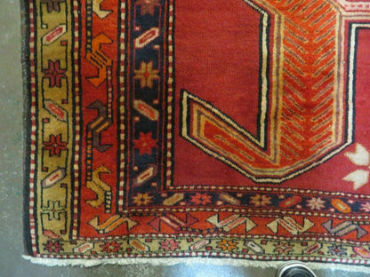4' 10" X 11' Antique Handmade Turkish Kazak Wool Rug SHIELD Hand Knotted Red