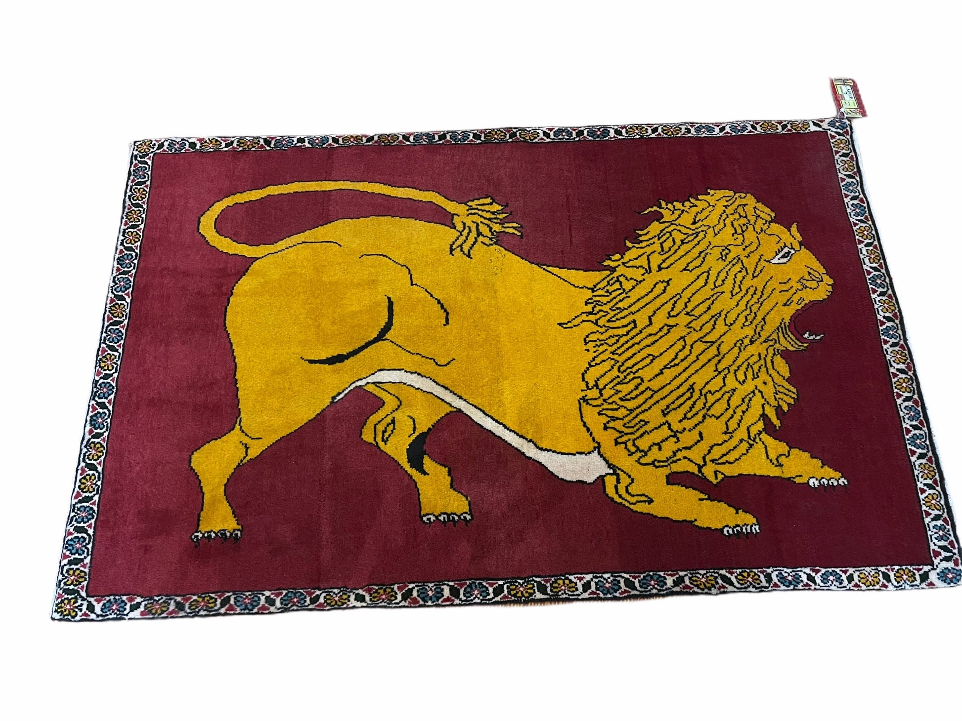 Persian Gabbeh Rug 3x4, Lion Pictorial, Red - Nuvé