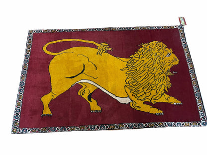 Persian Gabbeh Rug 3x4, Lion Pictorial, Red - Nuvé